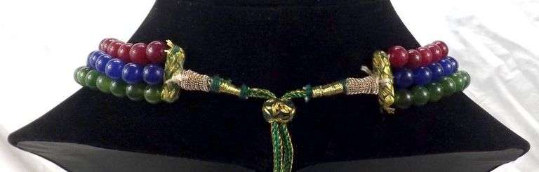 Beautiful 3 Strand 665.5 Cttw Natural Ruby, Emerald and Blue Sapphire Bead Necklace