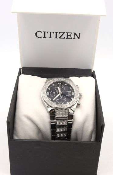 Citizen Eco-drive crystal accents black dial quartz watch