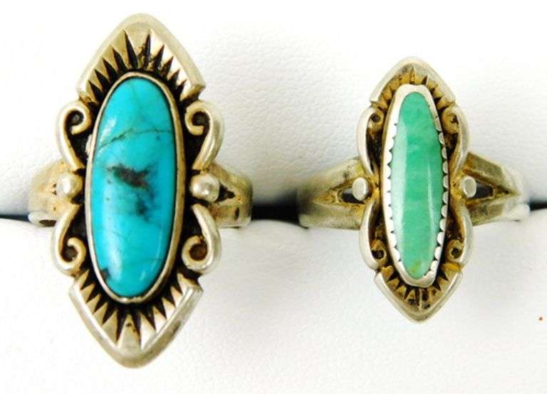 2 Vintage Sterling Silver Turquoise Rings, Size 5