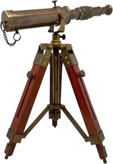 Brass Spyglass Telescope with Wooden Tripod