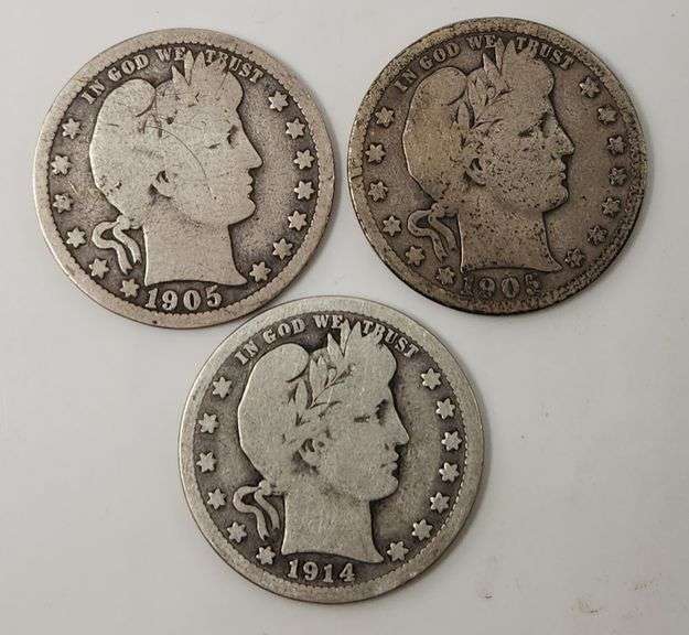 Lot Of "3" Barber Quarter Dollars, Circulated