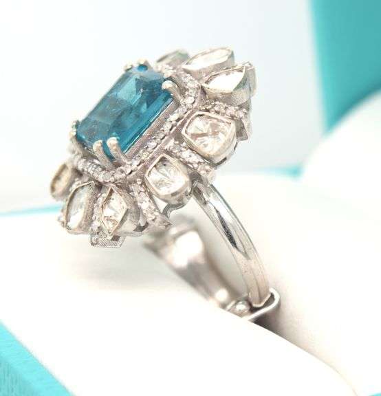 Darling 3.00CTS Emerald Cut Blue Topaz & Diamond Ring in Sterling Silver