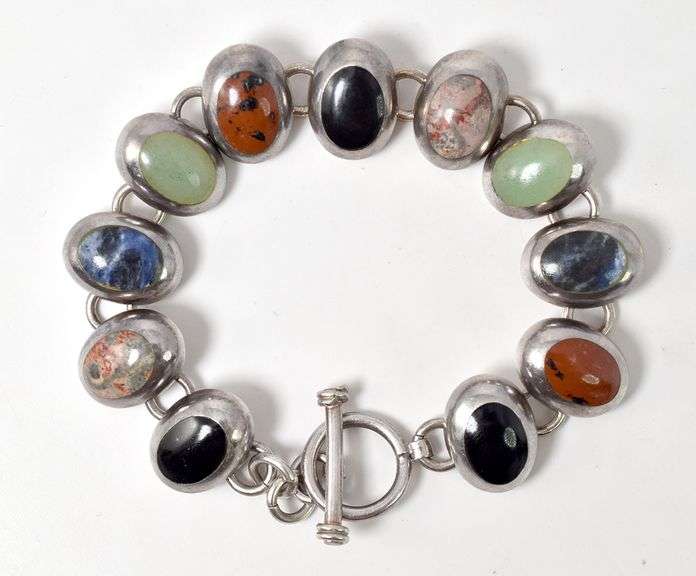 Multi Gemstone Link Bracelet in Sterling Silver 35.1grams