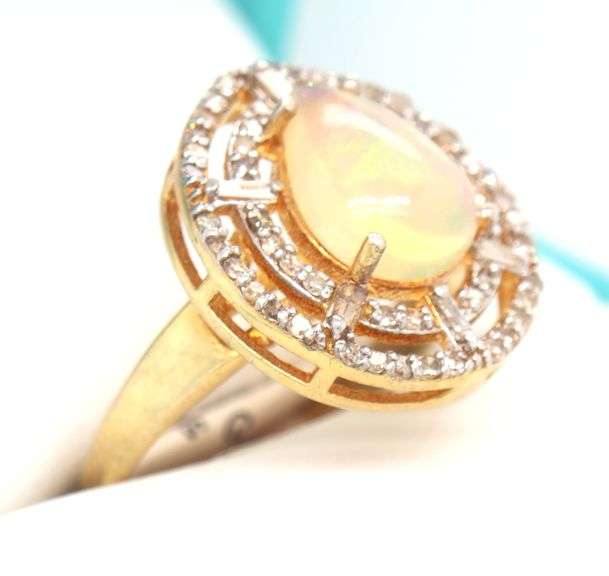 Amazing 1.90CTS Pear Shaped Cabochon-Cut Opal W/ Fire & Diamond Ring in 14K Yellow Gold Over Sterlin