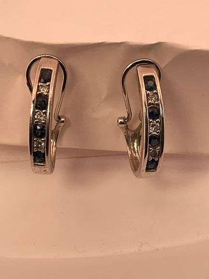 14K WHITE GOLD EARRINGS WITH DIAMONDS AND SAPPHIRES