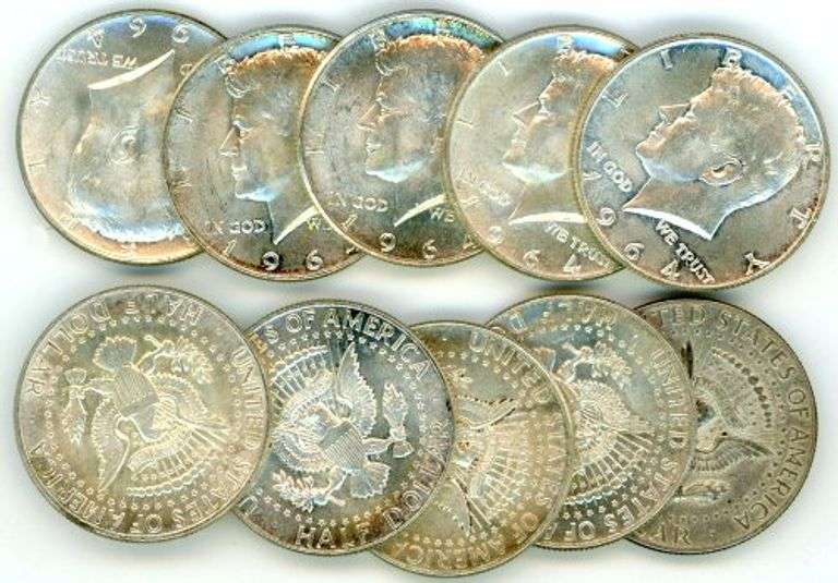 10 1964 Silver Kennedy Half Dollars