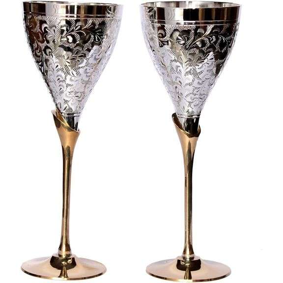 Engraved Silver Polished Champagne Flutes