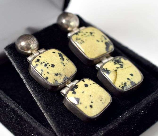 Dalmatian Jasper Earrings in Sterling Silver 12.6grams