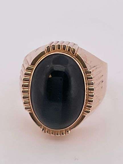 MEN'S 14K YELLOW GOLD ONYX RING