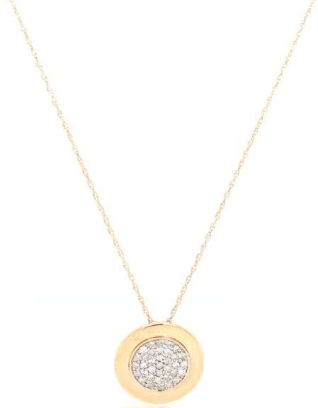 14kt Yellow gold pave diamond disk pendant on chain necklace