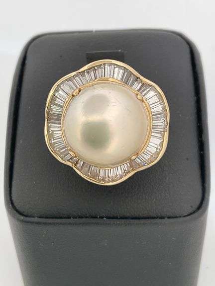 CERTIFIED 14K YELLOW GOLD DIAMOND AND PEARL RING