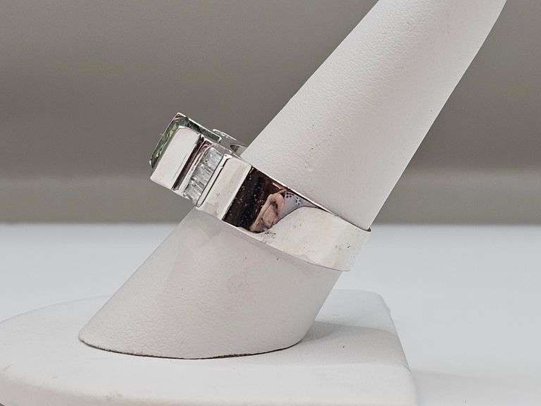 14 Kt White Gold Plated 3.25 Ct Paraiba Green Fire Moissanite Ring