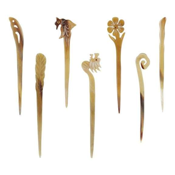 7 Handmade Cow Horn Japanese Hair Accessories