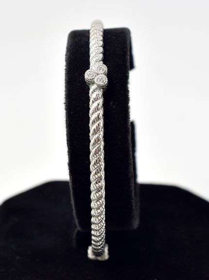 Solid Bangle with Small Gemstones in Sterling Silver 14grams