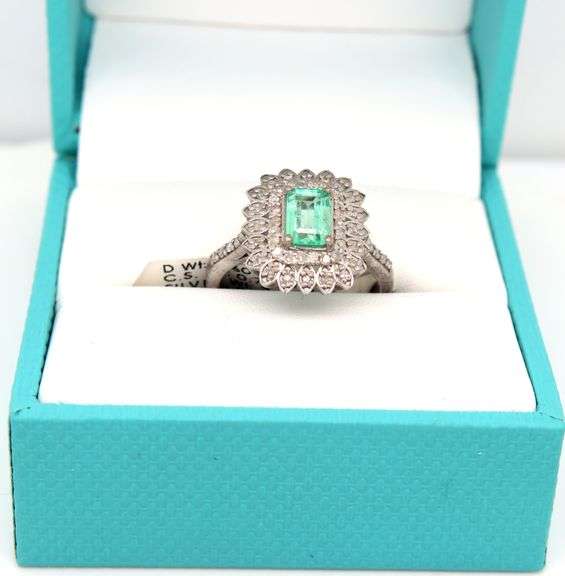 Sparkling 0.70CTS Emerald-Cut Natural Emerald & 0.60CTW Diamond Ring in 925 Sterling Silver
