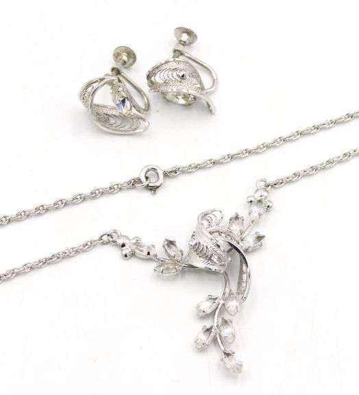 Set of Vintage 925 sterling silver filigree necklace and Earrings