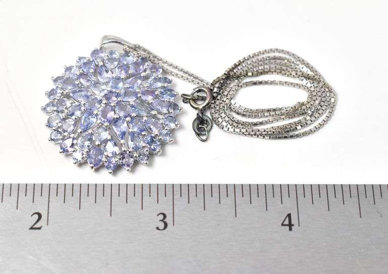 Purple Stone Cluster Necklace in Sterling Silver 9grams 18inch