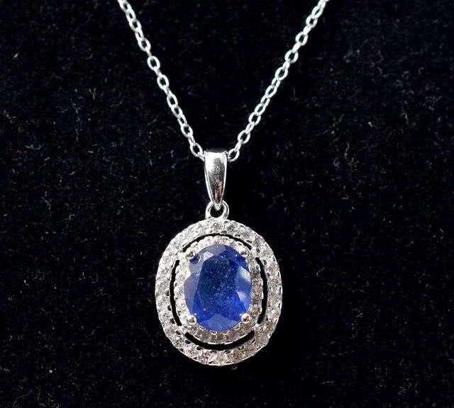 Blue Stone Necklace with Accent Gems in Sterling Silver 3grams 18inch