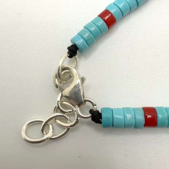 Hand made European Turquoise and gem stone silver braclet. Size 7"