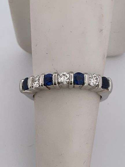 CERTIFIED PLATINUM DIAMOND AND SAPPHIRE BAND