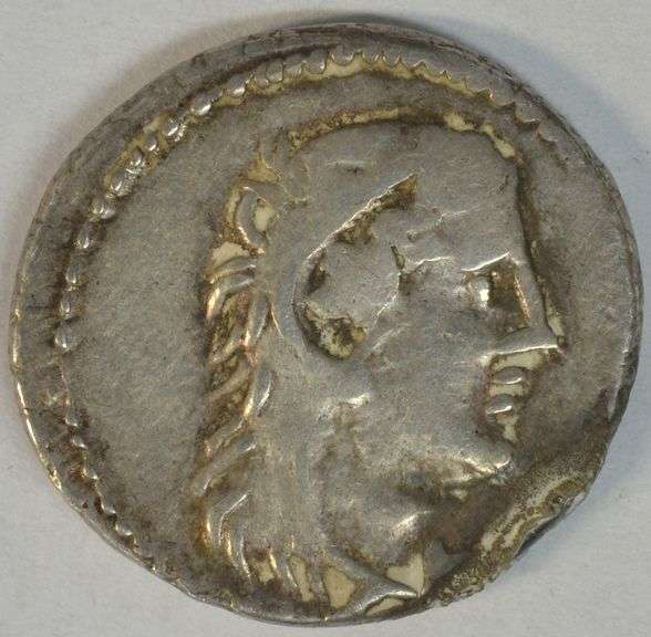M Volteius M f Roman Republic Silver Denarius, 78 BC. Head of Hercules
