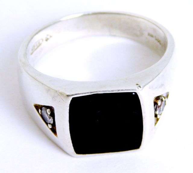 Men's Sterling & Onyx Ring, Size 13