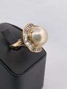 CERTIFIED 14K YELLOW GOLD DIAMOND AND PEARL RING