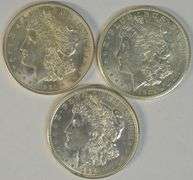 Choice & lustrous 1921-P-D-S Morgan Silver Dollars. Flashy