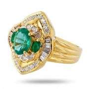 18K YELLOW GOLD EMERALD AND DIAMOND RING 1.59 C.T.W.