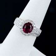 PLATINUM UNHEATED RED SPINEL AND DIAMOND RING 2.93 C.T.W., GIA CERTIFIED