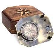 Timeless Brass Sundial Compass with Rosewood Case