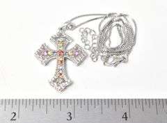 Multi Colored Gemstone Cross Necklace in Sterling Silver 7.3grams 18inch