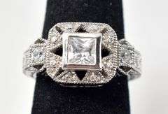 Square Cut Gem Ring in Sterling Silver 7.7grams Size 6 3/4