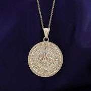 Mayan Sun Calendar Pendant Necklace 14K Gold
