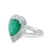 PLATINUM HEART SHAPED EMERALD AND DIAMOND RING 4.95 C.T.W.