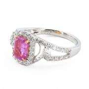 18K WHITE AND YELLOW GOLD PURPLISH PINK SAPPHIRE AND DIAMOND RING 1.82 C.T.W.
