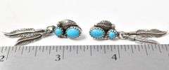 Turquoise Gemstone and Feather Earrings in Sterling Silver