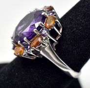 Amethyst and Opal Gemstone Ring in Sterling Silver 6.3grams Size 7 3/4