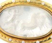 Elizabeth Locke Cultured Pearl and Mother of Pearl Intaglio Brooch in 18K