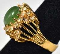 Jadeite  and CZ Gemstone Ring in Vermeil Sterling Silver. 7g, Size 6 3/4.