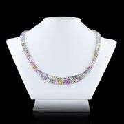 PLATINUM UNHEATED MULTICOLOR SAPPHIRE AND DIAMOND NECKLACE 62.22 C.T.W., GIA CERTIFIED