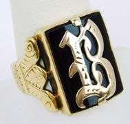 Antique 14K Large Signet Ring - B, Size 9.5