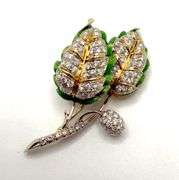 18KT Italian hand made yellow/white gold with 2.16 cttw pave set round diamond leaf brooch