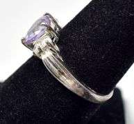 Amethyst Heart Ring with Clear Gems in Sterling Silver 3.7grams Size 7 3/4