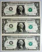 (3) Superb Crisp 2017 $1 Dollar Star Notes Kansas City - Consecutive Low Serial Numbers!