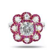 18K WHITE AND ROSE GOLD H COLOR I CLARITY DIAMOND AND RUBY RING 3.09 C.T.W.