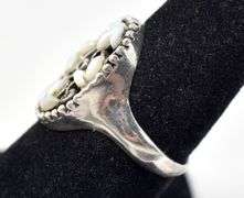 Cut Out Floral Design Ring with White Stones in Sterling Silver 4.1grams Size 7.5