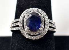 Deep Blue Gemstone Ring with Accent Gems in Sterling Silver 4.1grams Size 9