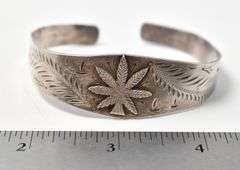 Hemp Leaf Cuff Bracelet in Sterling Silver 26.3grams