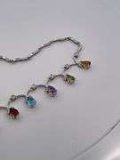 CERTIFIED BRAND NEW 18K WHITE GOLD DIAMOND AND GEM STONE NECKLACE